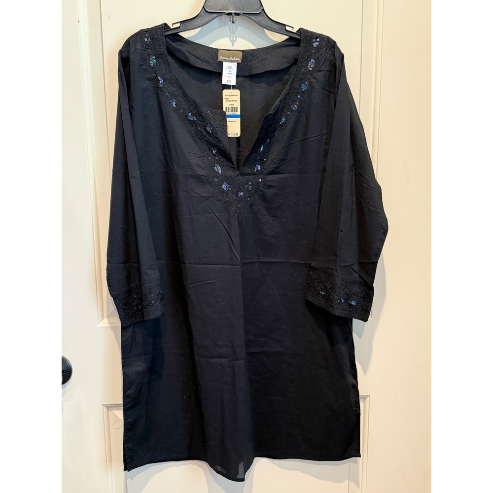 Tommy Bahama Womens XL Black Short Tunic Swim Sequin Cotton NWT